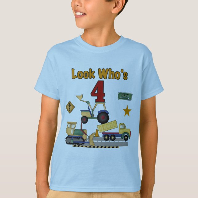Construction Vehicles 4th Birthday Tshirts (Front)