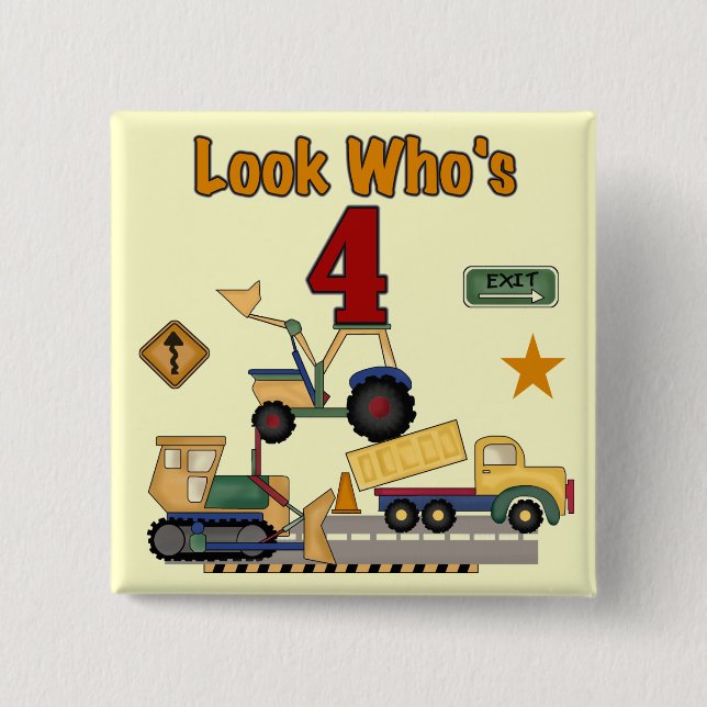 Construction Vehicles 4th Birthday Tshirts 15 Cm Square Badge (Front)