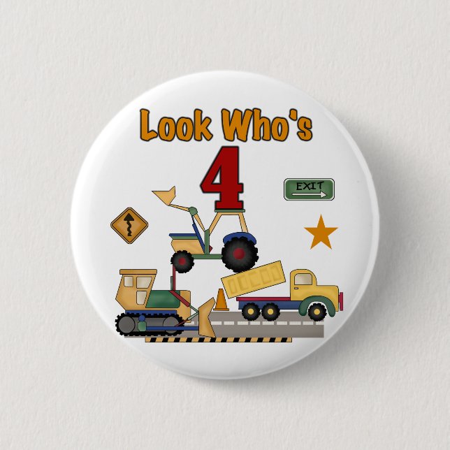 Construction Vehicles 4th Birthday Tshirts 6 Cm Round Badge (Front)