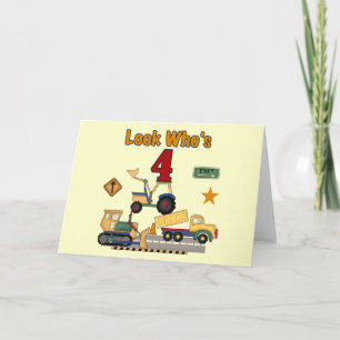 Construction Vehicles 4th Birthday Tshirts Card