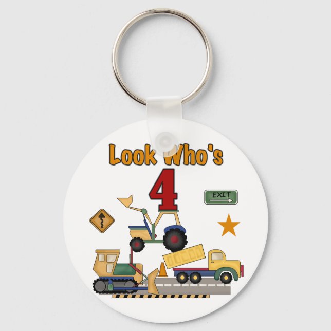Construction Vehicles 4th Birthday Tshirts Key Ring (Front)
