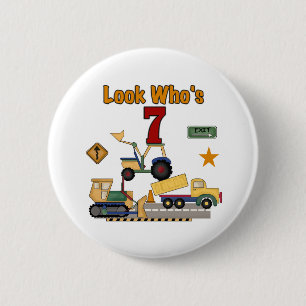 Construction Vehicles 7th Birthday 6 Cm Round Badge