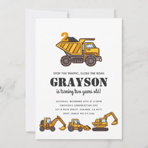 Construction Vehicles Birthday Party Invitation