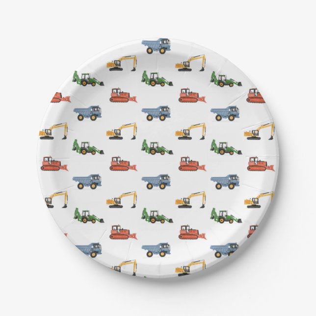 Construction Vehicles Birthday Party Paper Plate (Front)