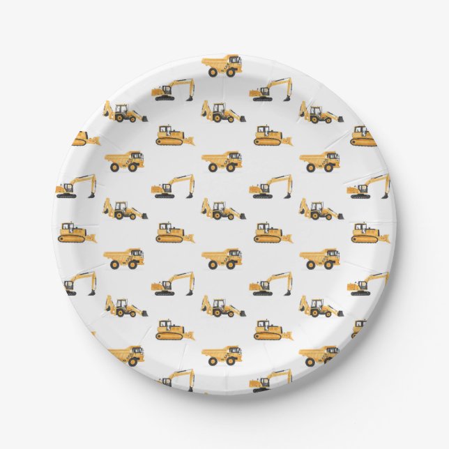 Construction Vehicles Birthday Party Paper Plate (Front)