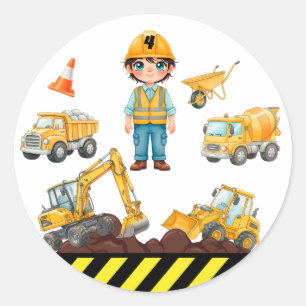 Construction Vehicles Birthday Party Sticker