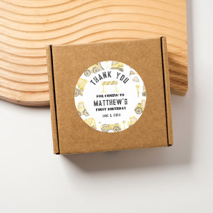 Construction Vehicles Birthday Thank You Classic Round Sticker
