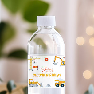 Construction Vehicles Birthday Water Bottle Label