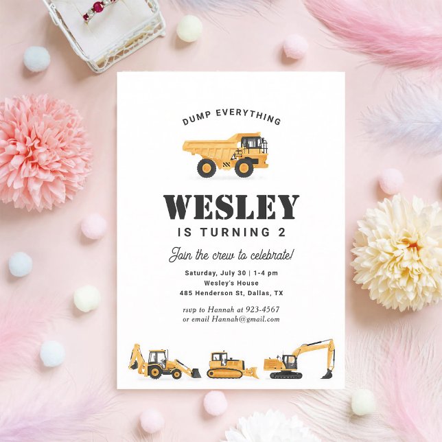 Construction Vehicles Boy 2nd Birthday Invitation (Creator Uploaded)