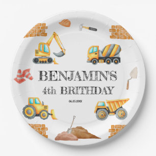 Construction Vehicles Boy Birthday Party Paper Plate