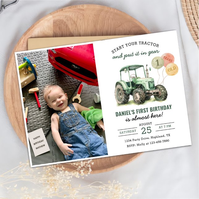 Construction Vehicles Boy Birthday Party Photo Invitation (Creator Uploaded)