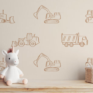Construction Vehicles Builder Boy Truck Boho Beige Wallpaper