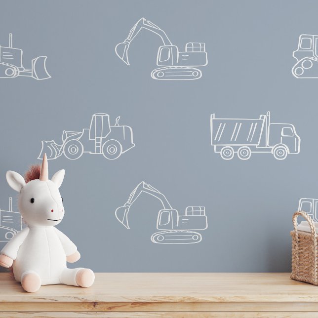 Construction Vehicles Builder Boy Truck Dusty Blue Wallpaper (Creator Uploaded)