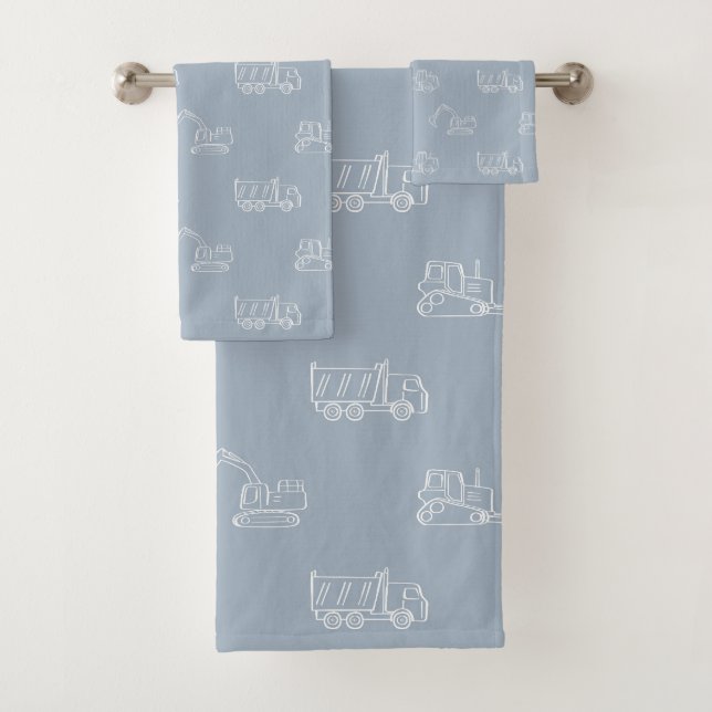 Construction Vehicles Builder Boy Truck Light Blue Bath Towel Set (Insitu)