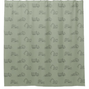 Construction Vehicles Builder Boy Truck Sage Green Shower Curtain