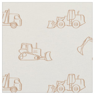 Construction Vehicles Builder Cute Boy Truck Beige Fabric