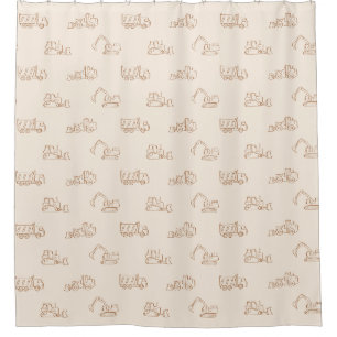 Construction Vehicles Builder Cute Boy Truck Beige Shower Curtain