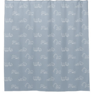 Construction Vehicles Builder Cute Boy Truck Blue Shower Curtain
