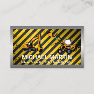 Construction Vehicles   Caution   Metal Industrial Business Card