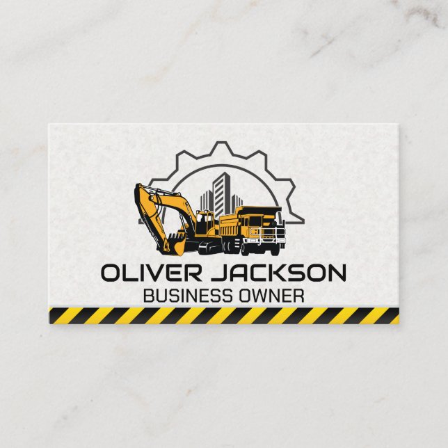 Construction Vehicles | City Background Business Card (Front)