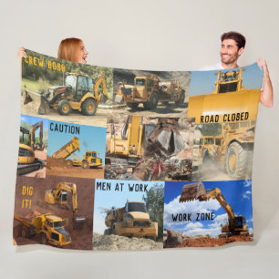 Construction Vehicles Collage Fleece Blanket