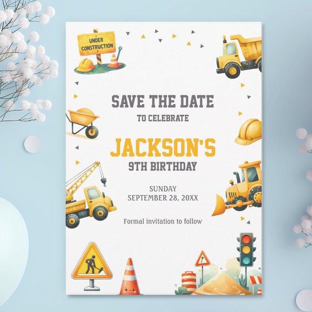 Construction Vehicles Dump Truck Excavator Bulldoz Save The Date (Creator Uploaded)