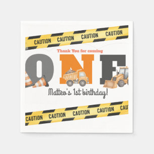 Construction Vehicles First Birthday Dump Truck Napkin