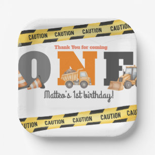 Construction Vehicles First Birthday Dump Truck Paper Plate