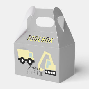 Construction Vehicles Grey Toolbox Birthday Favour Box