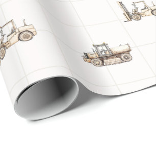 Construction vehicles heavy equipment beige wrapping paper