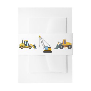 Construction Vehicles Kids Birthday Invitation Belly Band