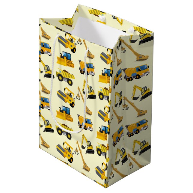 Construction Vehicles Medium Gift Bag (Front Angled)
