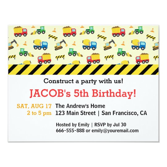 Construction Vehicles Pattern Birthday Party Card