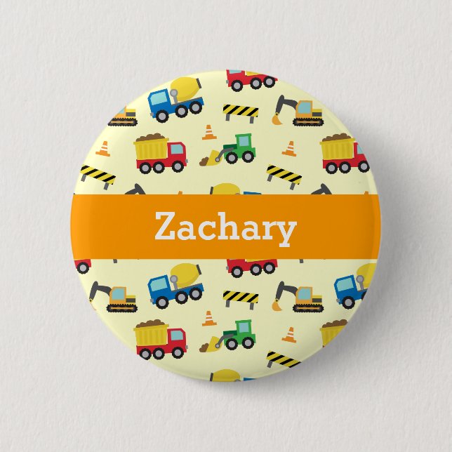 Construction Vehicles Pattern Boys Button (Front)