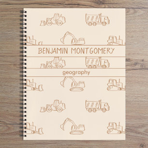 Construction Vehicles Truck School Boys Name Beige Notebook