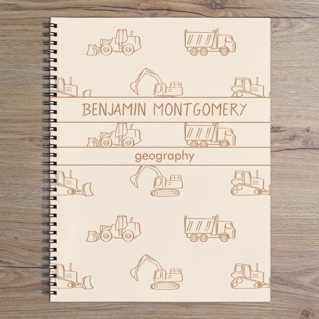Construction Vehicles Truck School Boys Name Beige Notebook (Creator Uploaded)