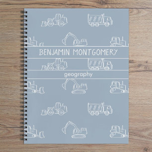 Construction Vehicles Truck School Boys Name Blue Notebook