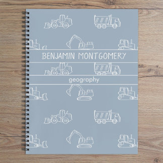 Construction Vehicles Truck School Boys Name Blue Notebook
