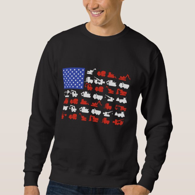 Construction Vehicles USA American Flag Excavator  Sweatshirt (Front)