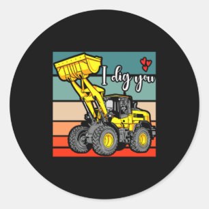 Construction Vehicles Valentines Hearts Excavator  Classic Round Sticker