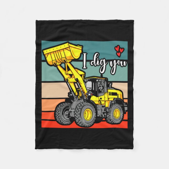 Construction Vehicles Valentines Hearts Excavator  Fleece Blanket (Front)