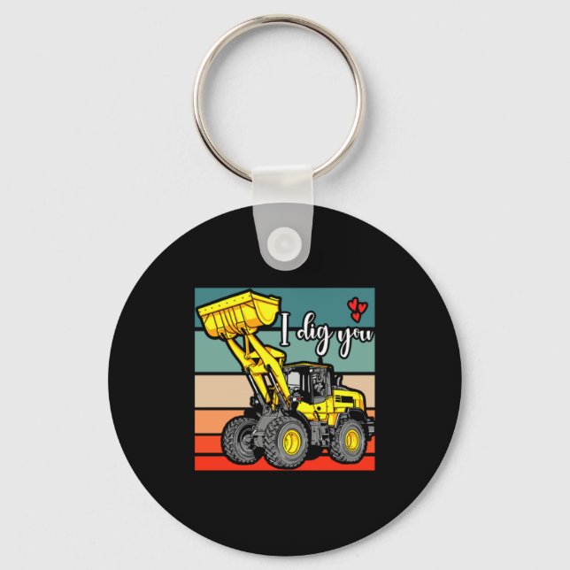 Construction Vehicles Valentines Hearts Excavator  Key Ring (Front)