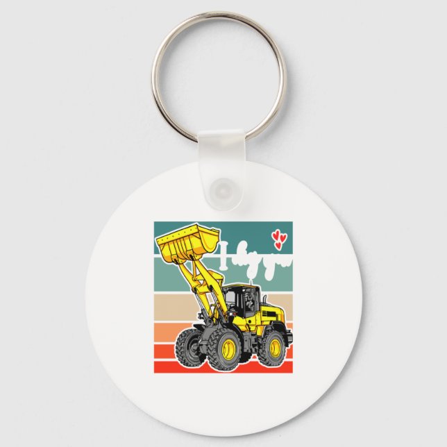 Construction Vehicles Valentines Hearts Excavator  Key Ring (Front)