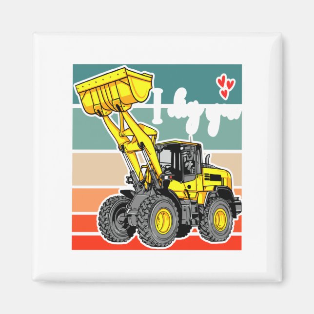 Construction Vehicles Valentines Hearts Excavator  Magnet (Front)