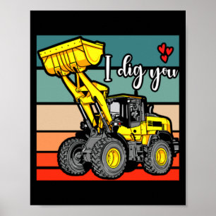 Construction Vehicles Valentines Hearts Excavator  Poster