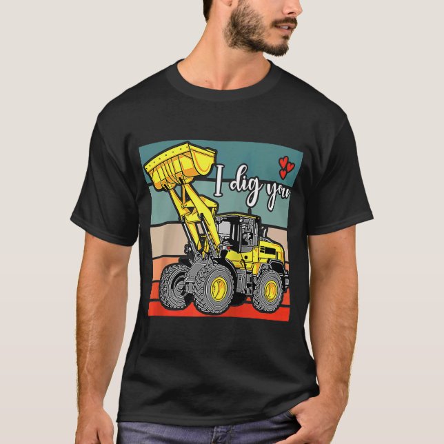 Construction Vehicles  Valentines Hearts Excavator T-Shirt (Front)