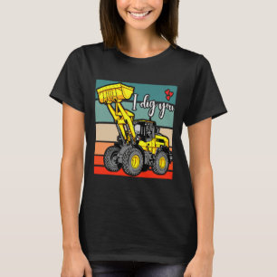 Construction Vehicles Valentines Hearts Excavator  T-Shirt