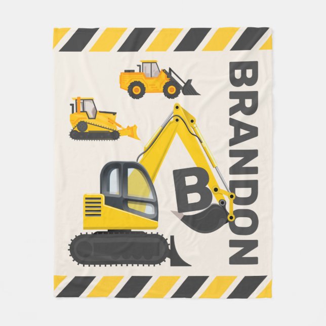 Construction Vehicles with Your Name Fleece Blanket (Front)