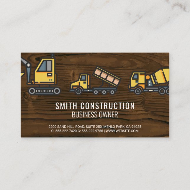 Construction Vehicles | Wood Business Card (Front)