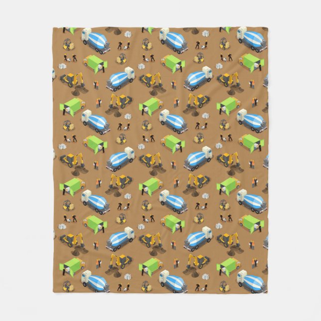 Construction Vehicles & Workers Pattern Blanket (Front)